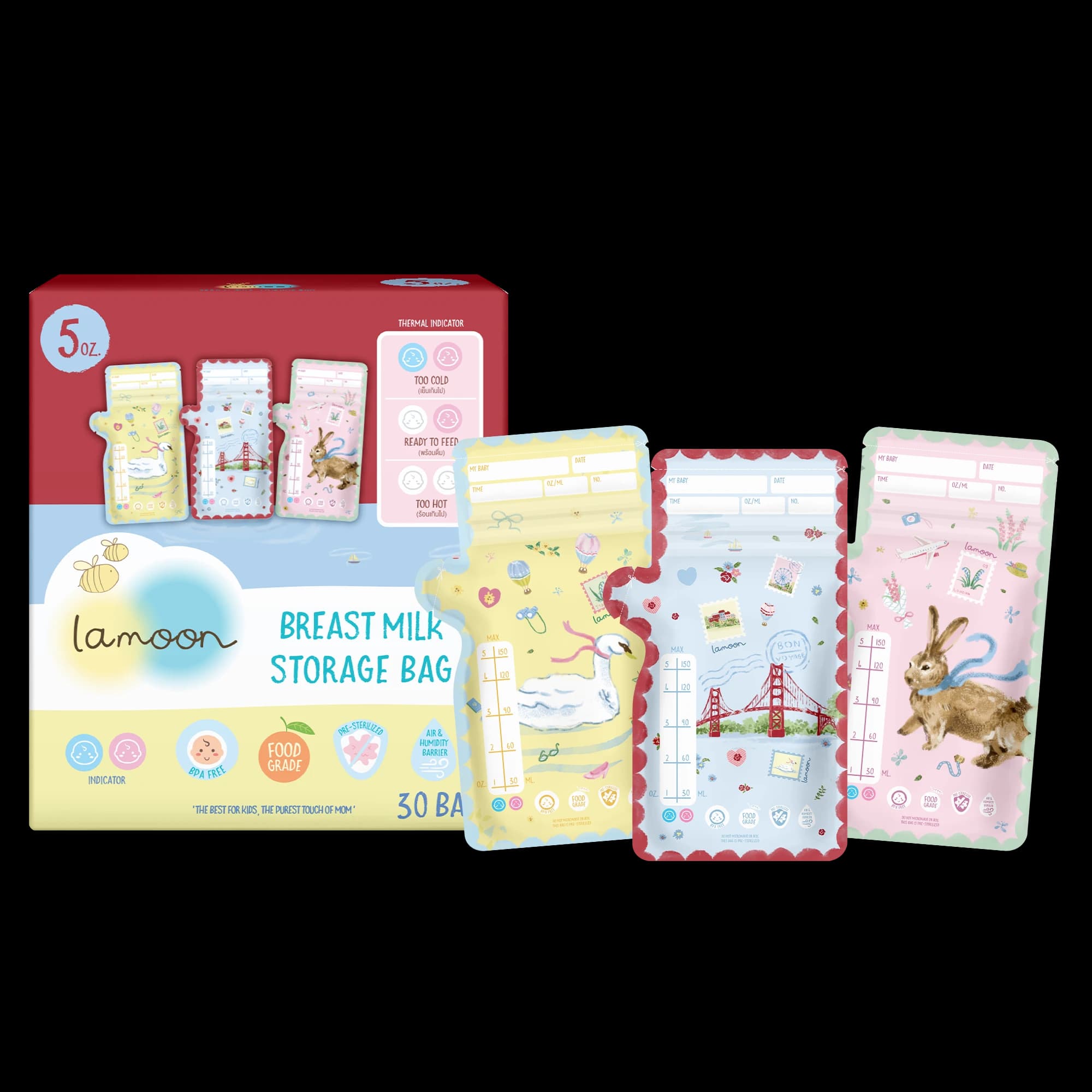 لامون – أكياس تخزين حليب الأم 30 كيس، 150 مل لكل كيس - صورة 2